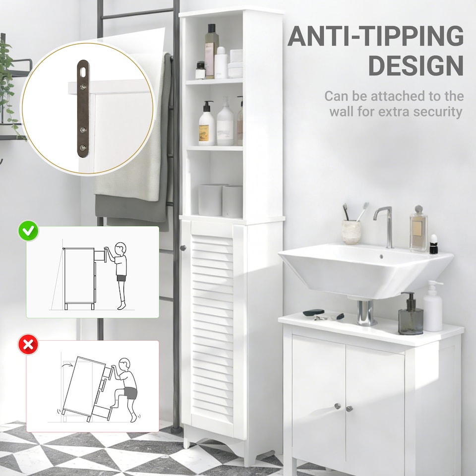 image 1 of HOMCOM 165cm Freestanding Slimline Bathroom Storage Cabinet w/ 6 Shelves White
