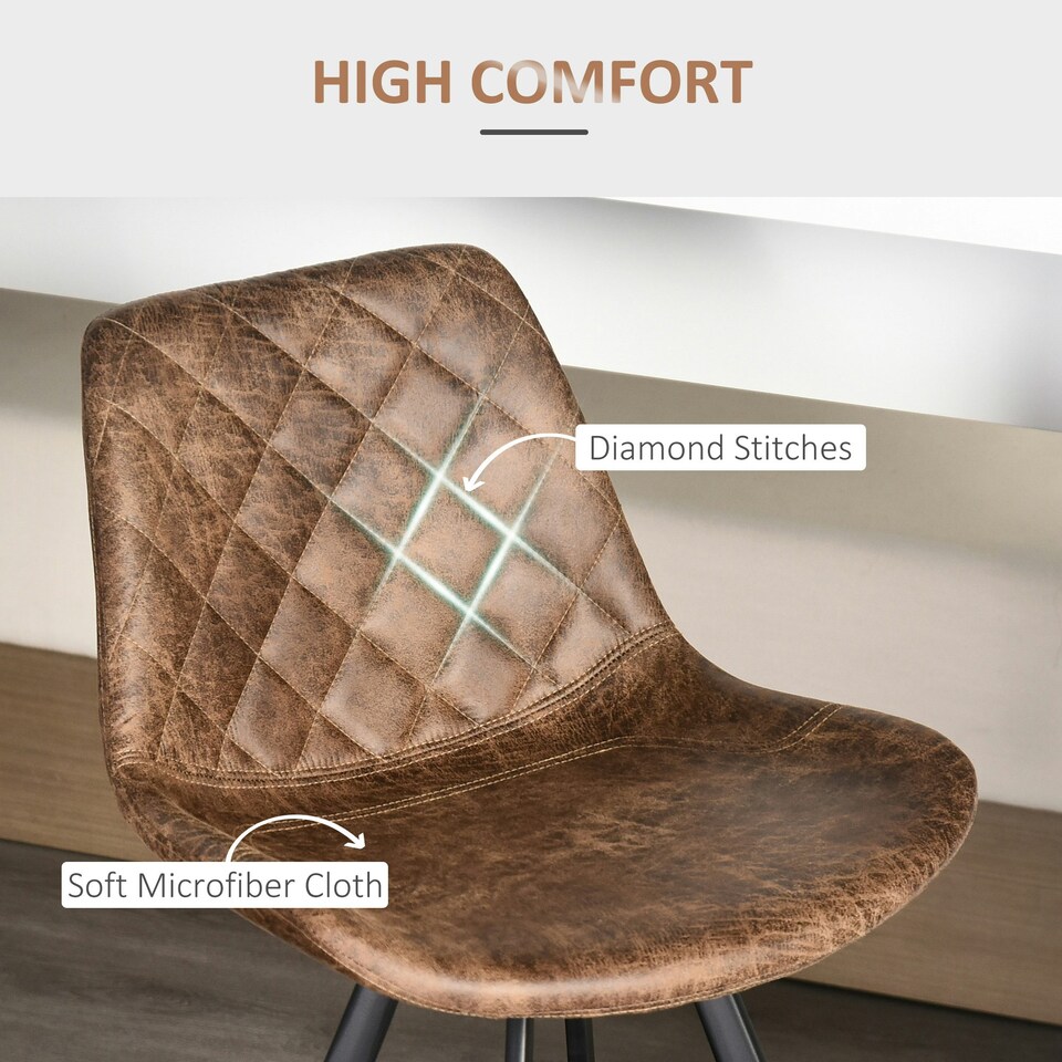 image 1 of HOMCOM Set Of 2 Bar Stools Vintage Microfiber Cloth Tub Seats Padded Steel Brown