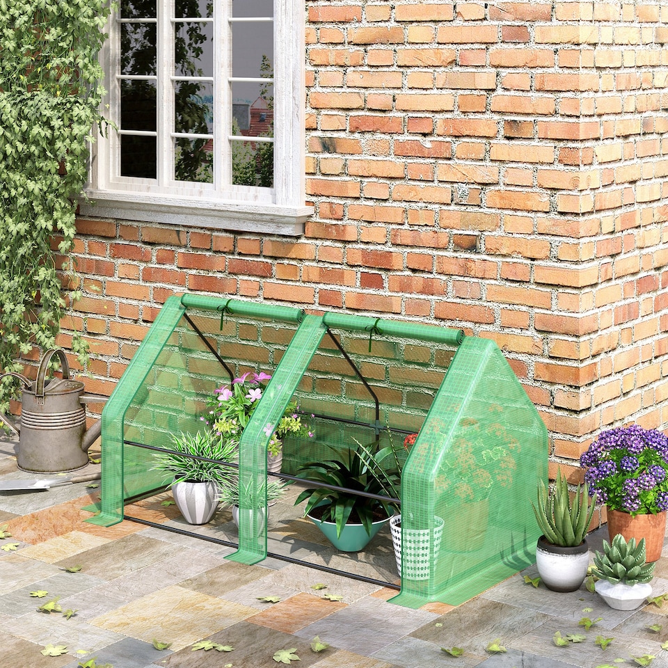 image 1 of Outsunny Mini Small Greenhouse with Steel Frame & PE Cover & Window