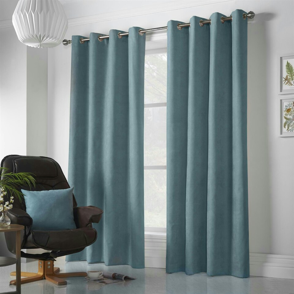 image 1 of Velvet Chenille Unlined Ring Top Curtains - 142cm x 229cm - Teal