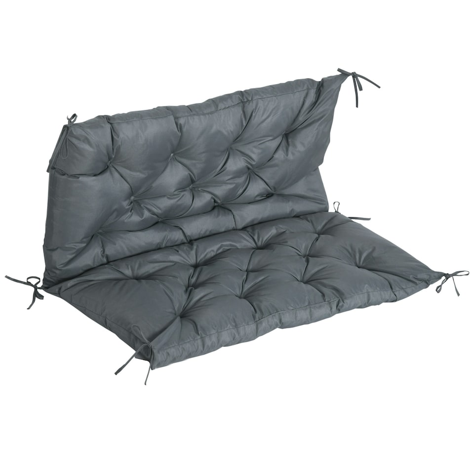image 1 of Outsunny 2 Seater Garden Bench Cushion Outdoor Seat Pad with Ties Dark Grey Black | Black | 3 Seater