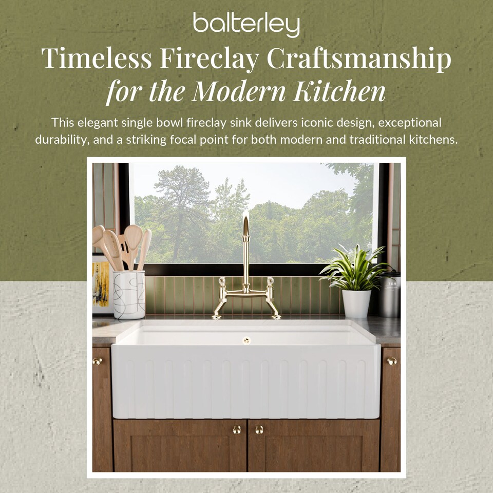 image 1 of Balterley Fireclay Single Bowl Fluted Front Kitchen Sink with Ledge and Overflow - Balterley | White | White | 220.0000 x 795.0000 x 460.0000mm | 1