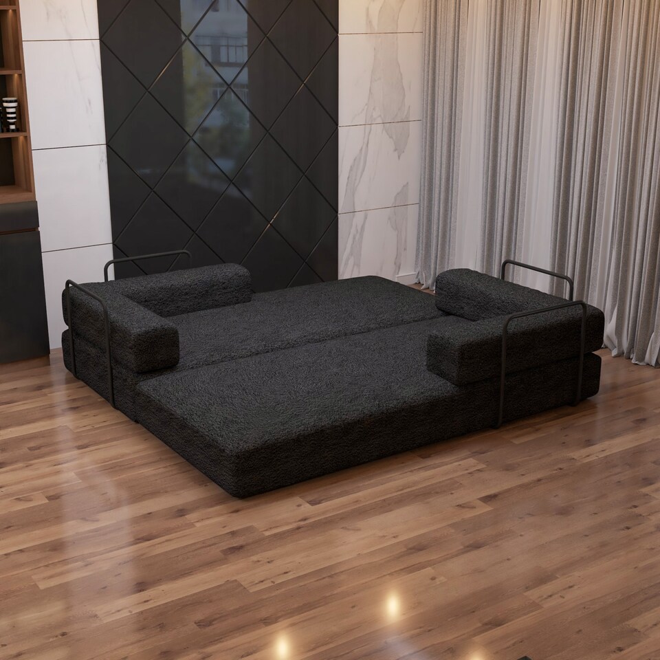 image 1 of Modern 3 Seater Sofa Bed Convertible Sofa to Bed Sherpa Fabric No Assembly Modern Living Room Furniture