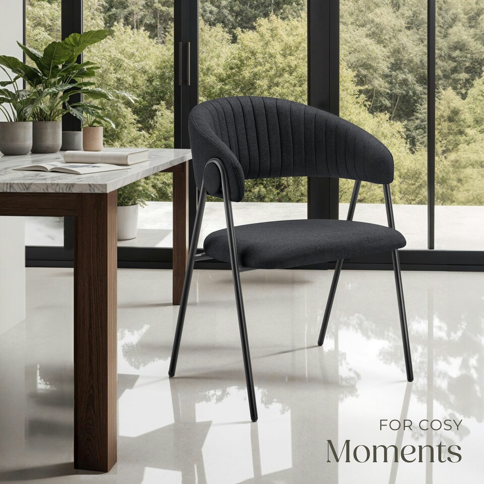 image 1 of Dining Chair Bedano - woven fabric, padded, 150 kg load capacity - Set of 6 Black