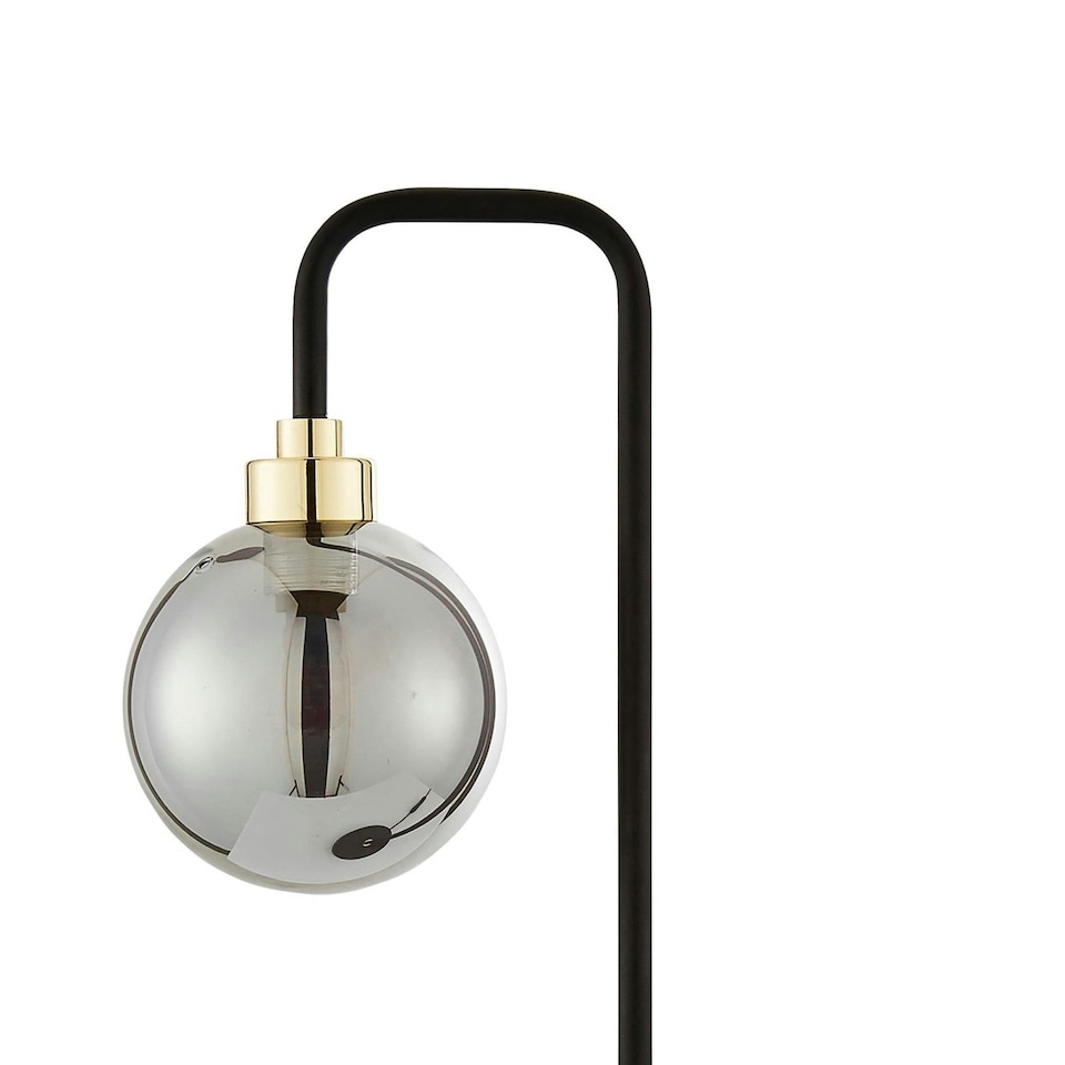 image 1 of First Choice Lighting Set of 2 Matt Black and Smoked Glass Table Lights Black | Grey