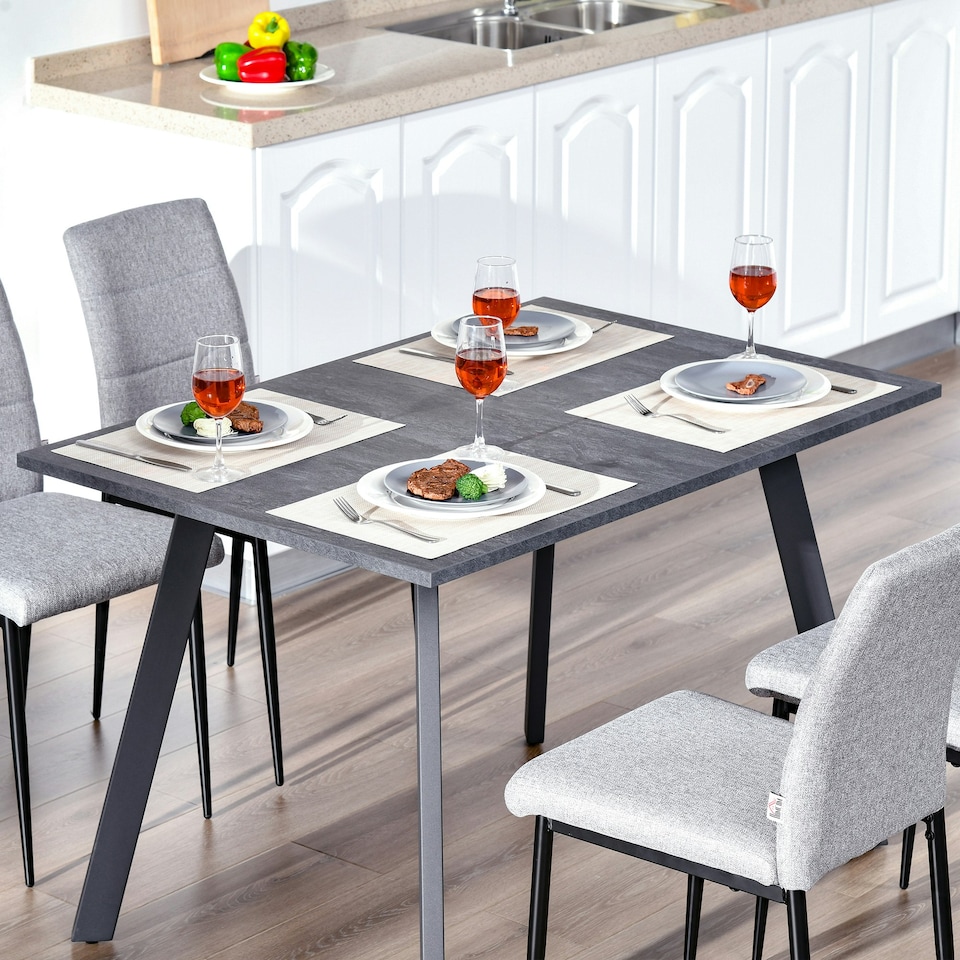 image 1 of HOMCOM Modern Rectangular Dining Table with Metal Legs Indoor, Dark Grey
