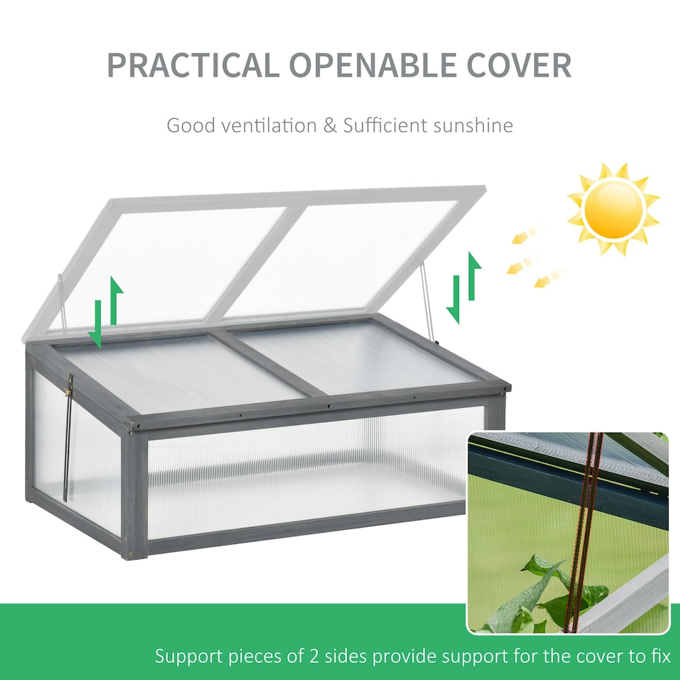 image 1 of Outsunny Square Wooden Outdoor Greenhouse for Plants PC Board 100 x 65 x 40cm