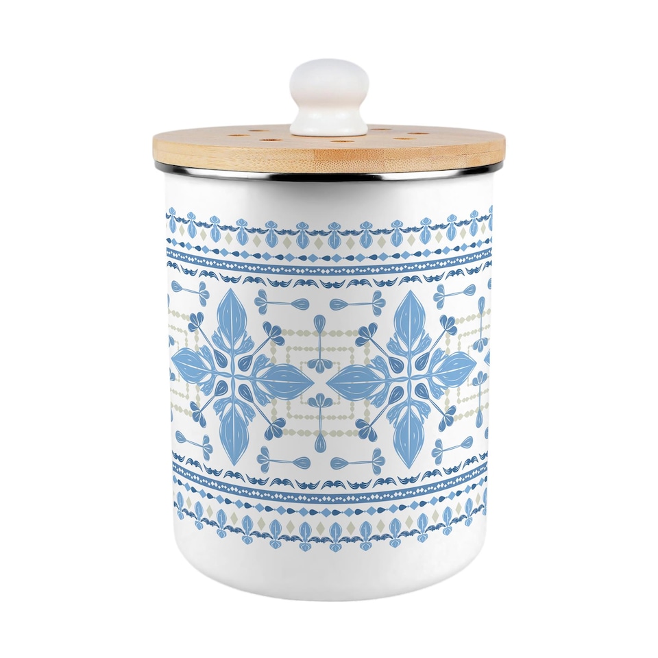 image 1 of Blue Folk Tile Food Waste Caddy - Metal 2L Decorative Kitchen Compost Bin