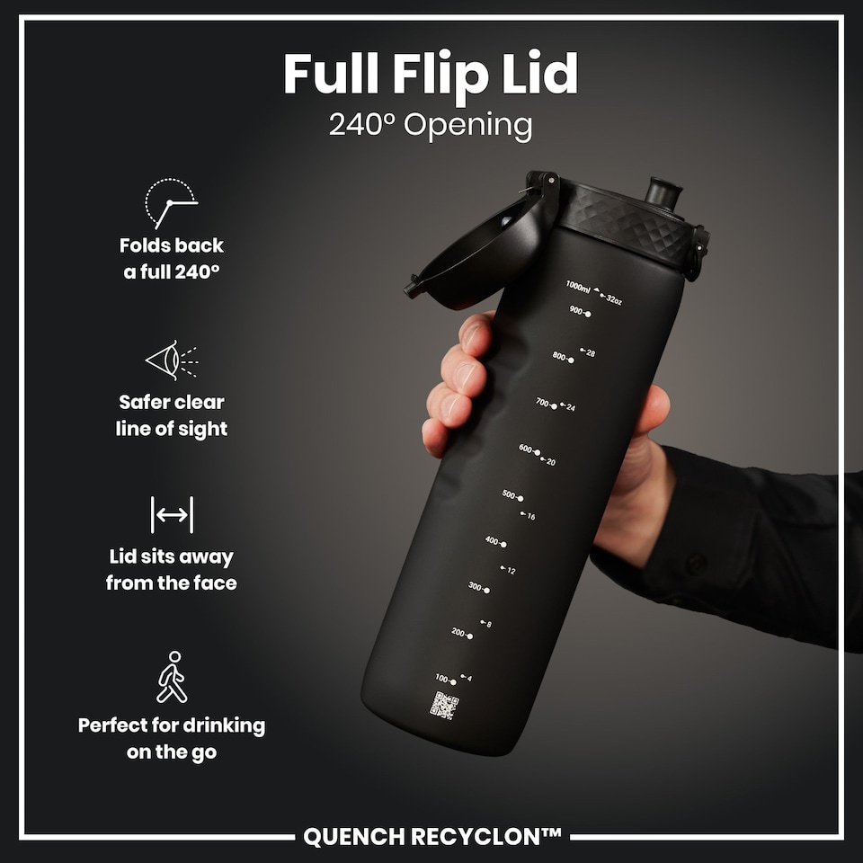 image 1 of Leak Proof 1 Litre Water Bottle, BPA Free, 1000ml (32oz) | Black | Black | 1L