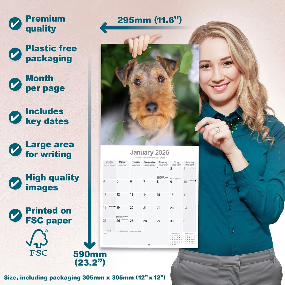 image 1 of Welsh Terrier 2026 Calendar | Square Wall Calendar | Dog Breed Gift | Plastic Free Packaging | by Avonside Publishing