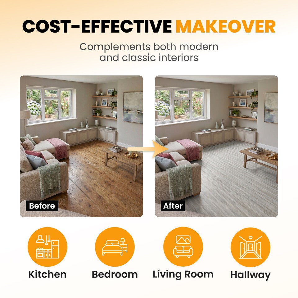 image 1 of Self Adhesive Floor Planks | 36x5.98in (91.4x15.2cm) Each | Peel & Stick Vinyl Flooring | Slatewood Flow Effect | Waterproof Tiles for Home DIY Floors | Brown | 1.39 sqm