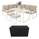 image 1 of Aluminium Corner Sofa Set With Black Rattan Storage Box - White