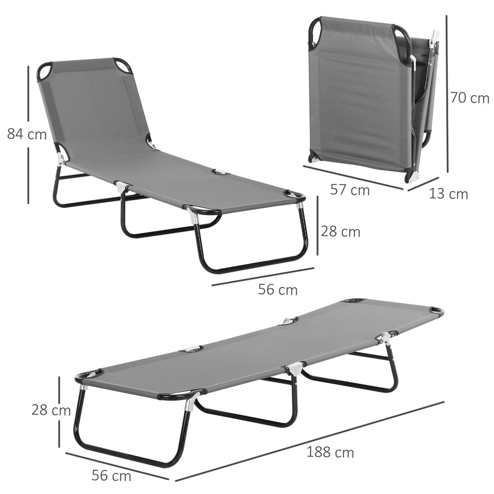 image 1 of Outsunny Folding Lounge Chair Outdoor Chaise Lounge for Bench Patio Grey