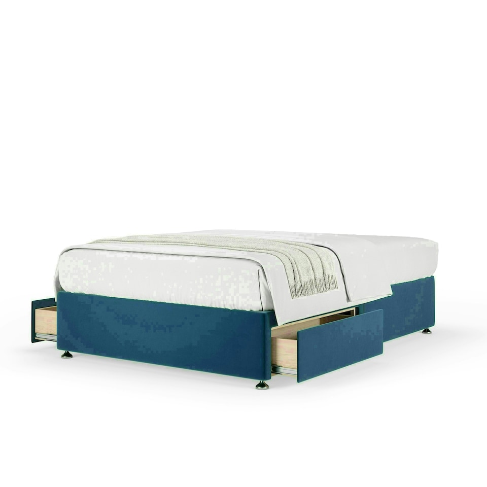 Marine Blue Plush Velvet 2 Drawer Divan Base Single