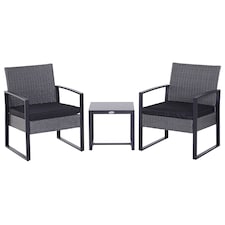 Outsunny 3 Pieces Rattan Bistro Set, Wicker Garden Furniture Set with Glass Top Coffee Table and Chairs, Washable Cushions, for Outdoor, Patio, Balcony, Grey
