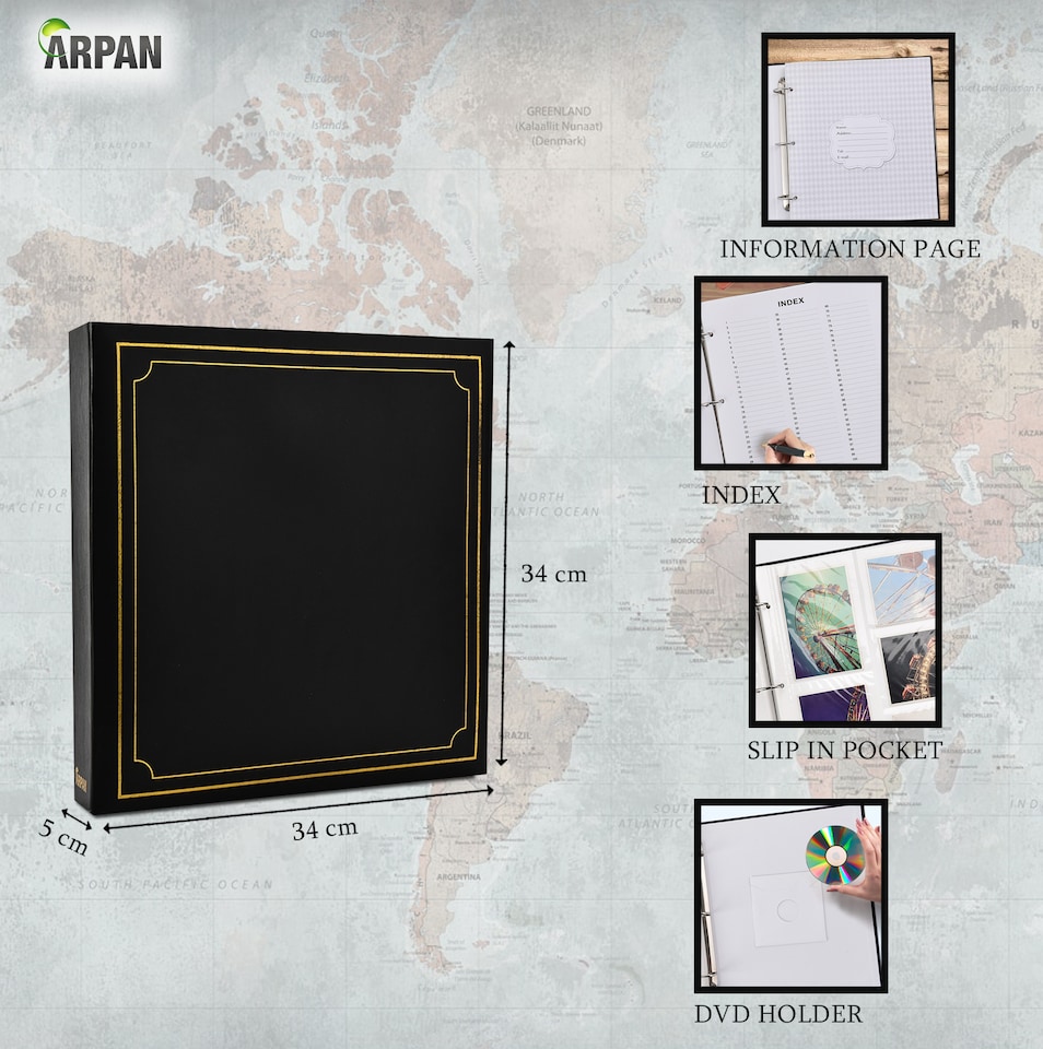 image 1 of ARPAN Large Slip In Photo Album Holds 500 Photos 6x4" (10x15cm) – Gold Stamp Padded Cover Photo Album – Black Memory Book for Family, Wedding & Travel Pictures