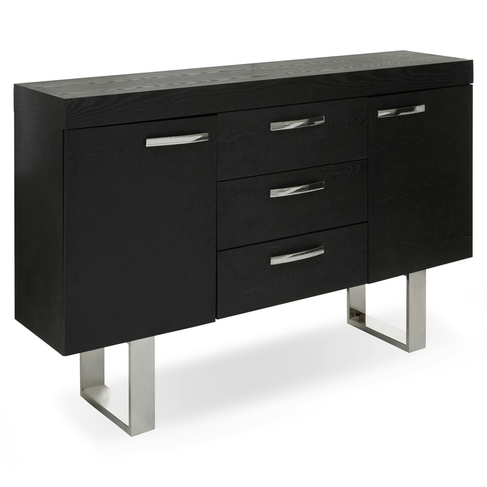 image 1 of Interiors by Premier Grey Elm Wood Sideboard, Natural Grey‑Finished Elm Cabinet with Polished Stainless‑Steel U‑Legs Black