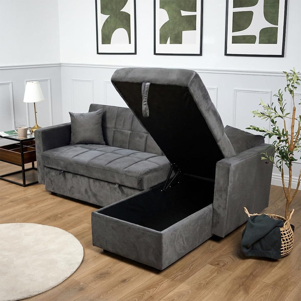 image 1 of Bargainia Milo 3 Seater Velvet Corner Sofa Bed Living Room