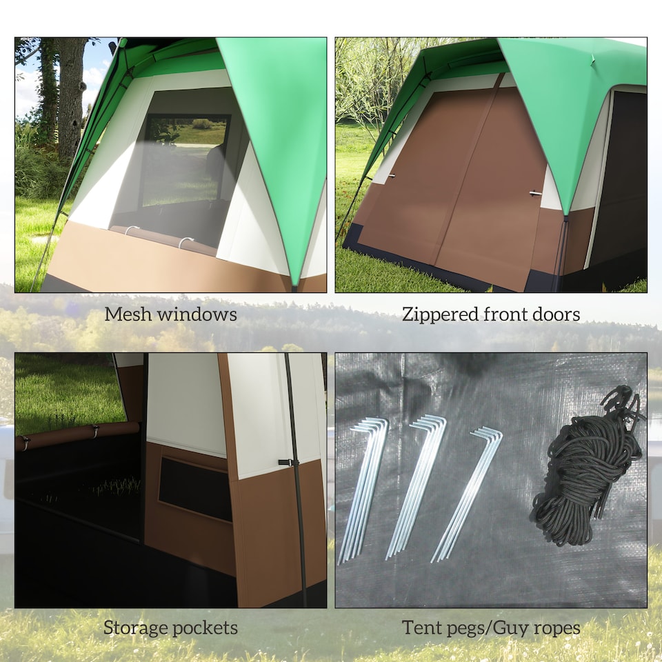 image 1 of Outsunny Camping Tent with 3000mm Waterproof Rainfly & Screen Panels, Green