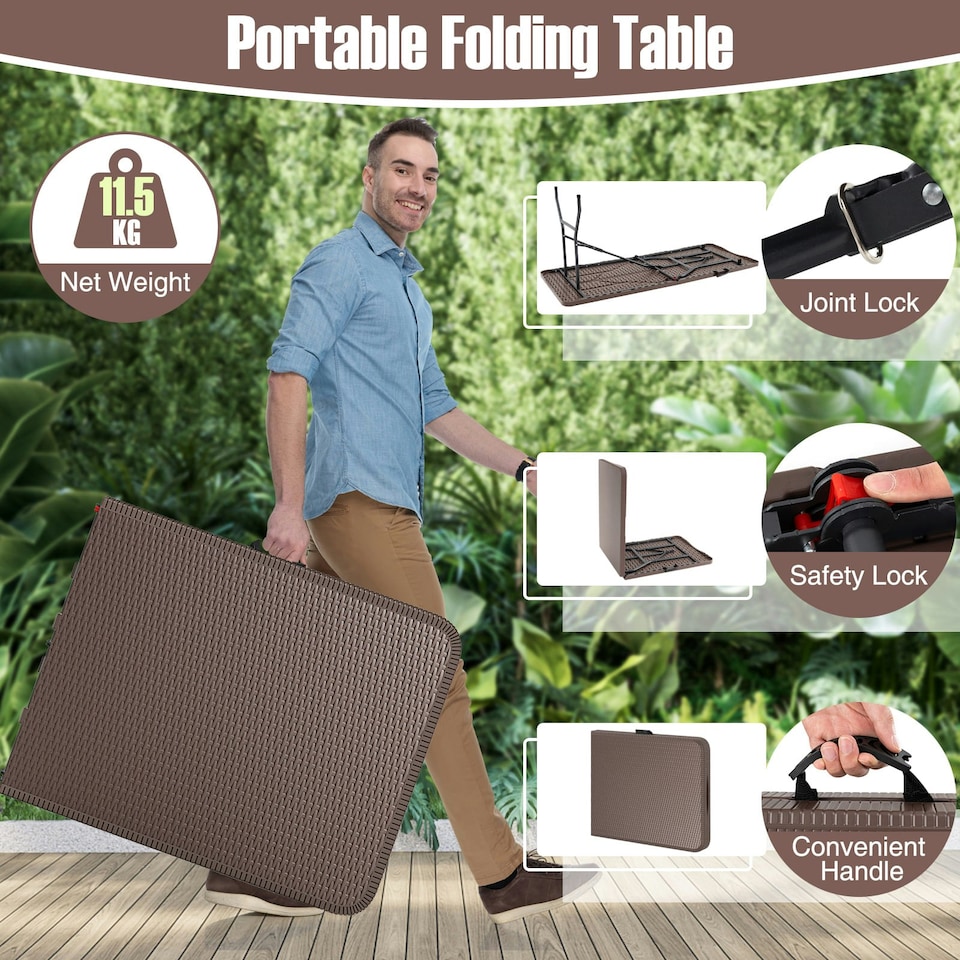 image 1 of COSTWAY 180 cm Portable Folding Camping Table Fold-in-Half | Brown