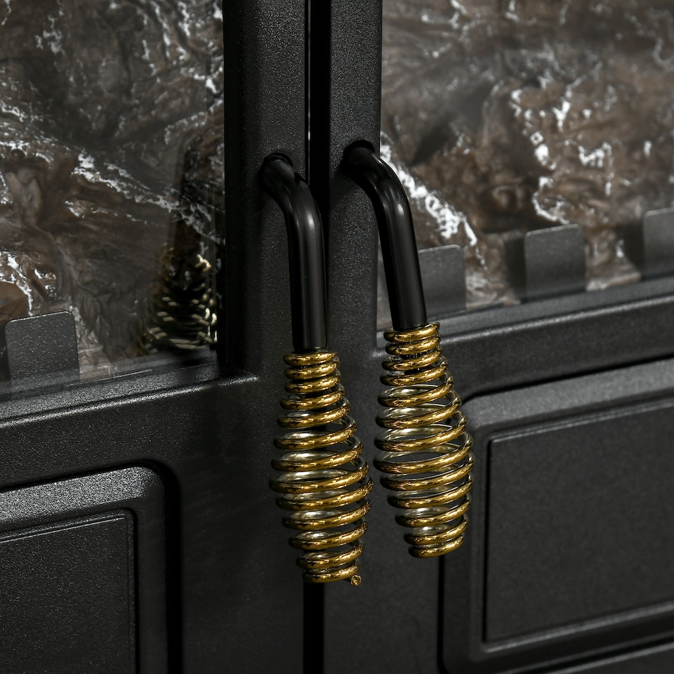 image 1 of HOMCOM Electric Fireplace Stove Heater with LED Fire Flame Effect, Double Door, Freestanding Portable with Overheat Protection, 1000W2000W, Black