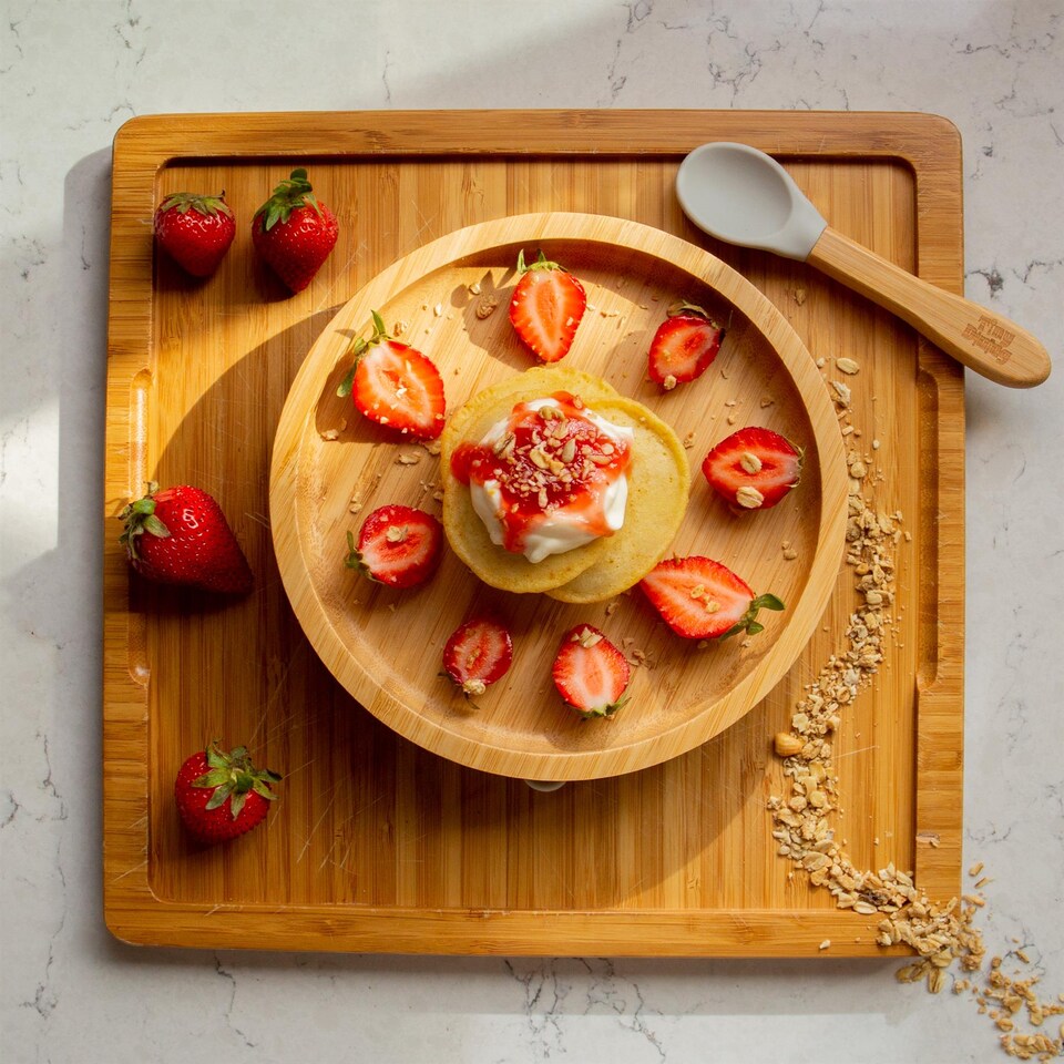 image 1 of Tiny Dining 4pc Round Bamboo Suction Baby Feeding Set - Black