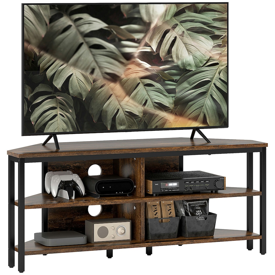 image 1 of HOMCOM 50" TV Stand Cabinet, TV Unit with Storage Shelves, Rustic Brown