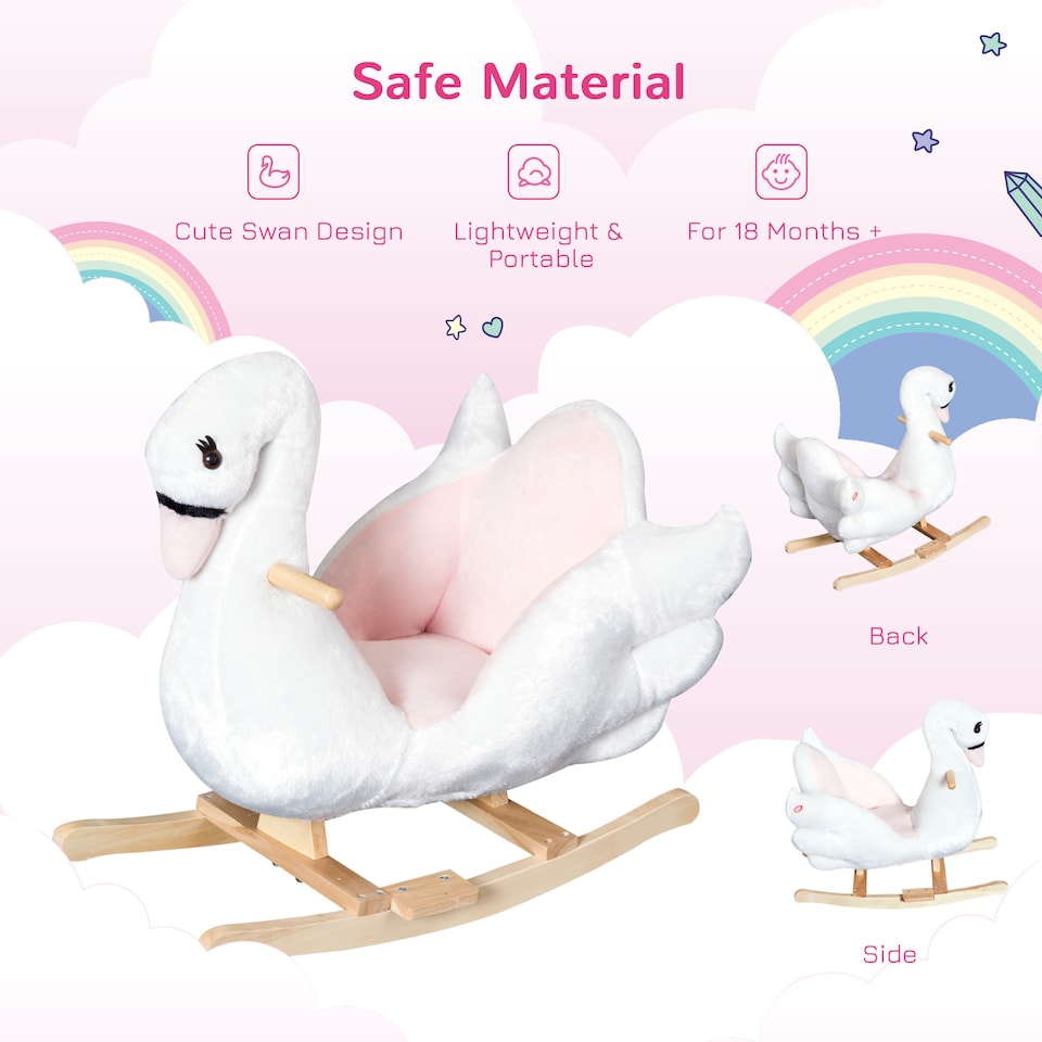 image 1 of HOMCOM Kids Rocking Horse Ride On Swan Toy w/ Music Safety Seat for Toddler