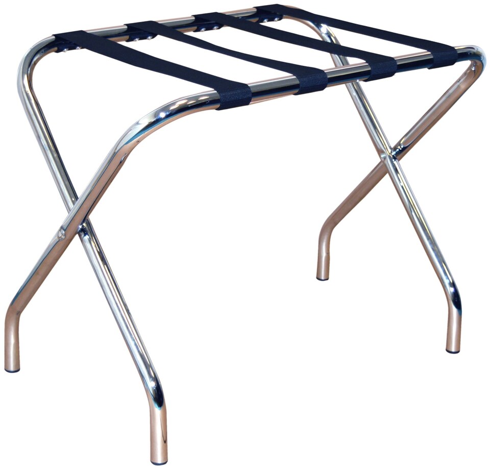 image 1 of Harbour Housewares Folding Metal Luggage Racks - Chrome - Pack of 2 Portable Suitcase Holders Travel Storage Stands