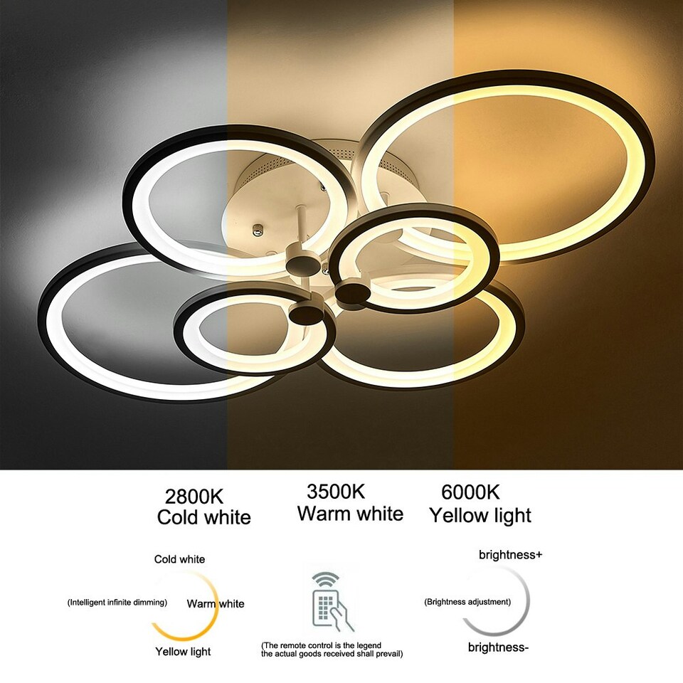 image 1 of Living and Home Modern Circular LED Light-adjusted Semi Flush Ceiling Light for Nordic Decor, 75cm W x 50cm D