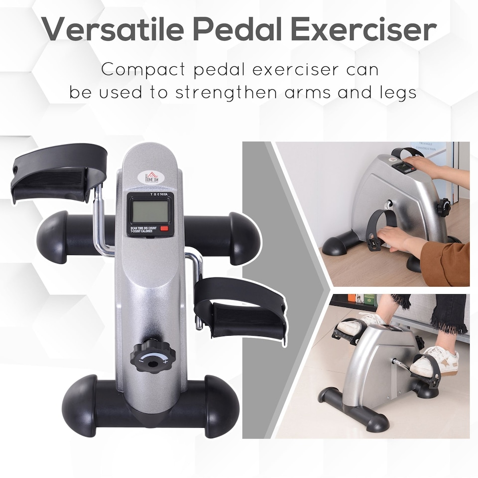 image 1 of HOMCOM Mini Exercise Bike Portable Pedal Manual Machine Indoor Fitness Silver | Silver | Silver
