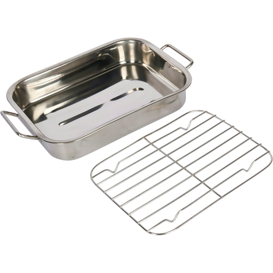 image 1 of Stainless Steel Deep Baking Pan / Lasagne Pan, Roasting Tray, with removeable Rack 35cm (Copy) N/A
