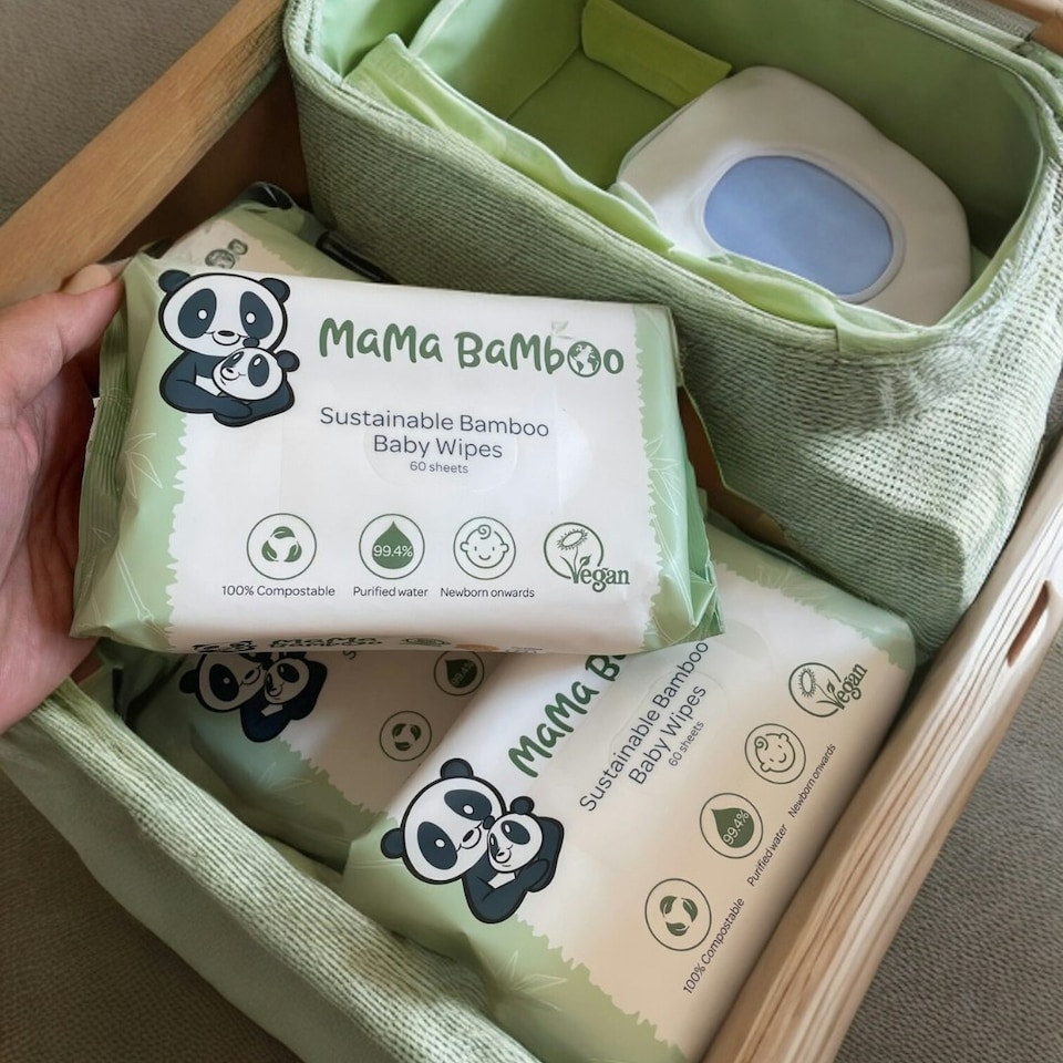 image 1 of Mama Bamboo 100% Biodegradable Plastic Free Sustainable Baby Wipes - Multipack 12x60 720 wipes
