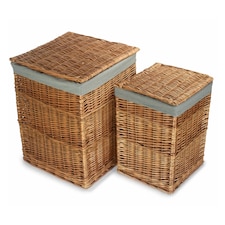 Light Steamed Set of 2 Square Laundry Basket with Grey Sage Lining | Grey | Grey