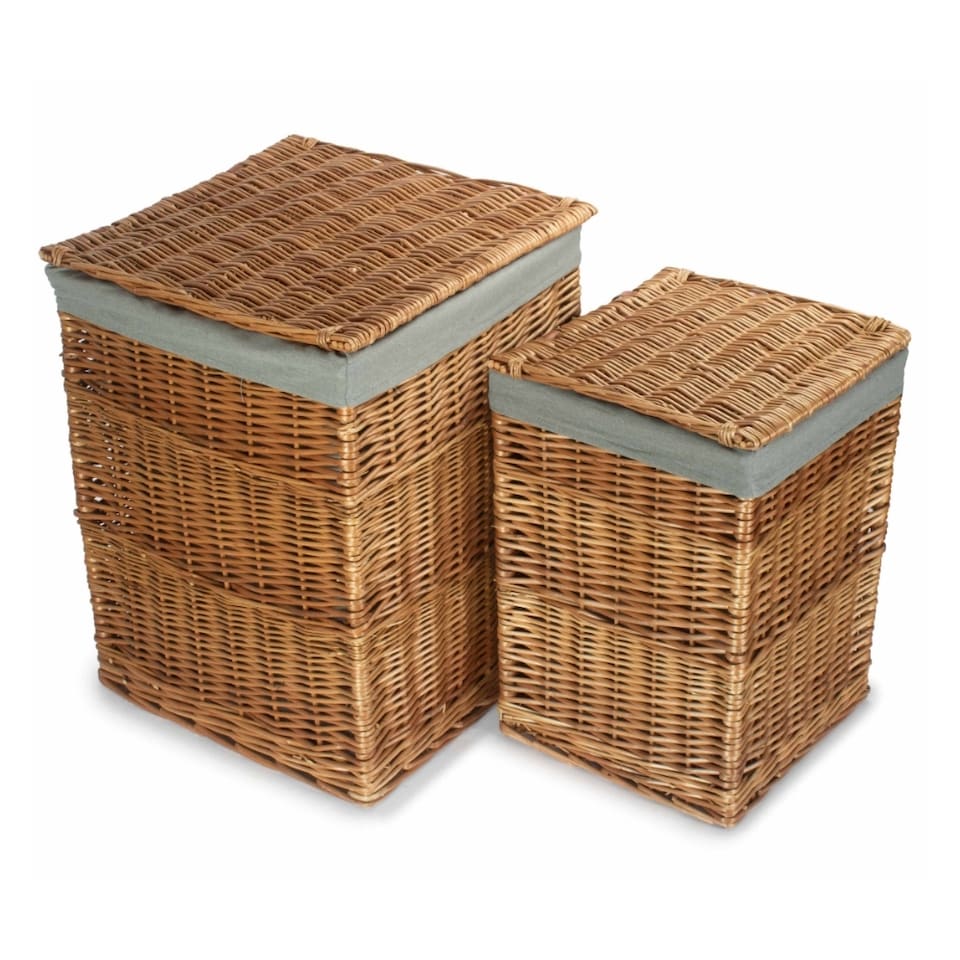 image 1 of Light Steamed Set of 2 Square Laundry Basket with Grey Sage Lining | Grey | Grey