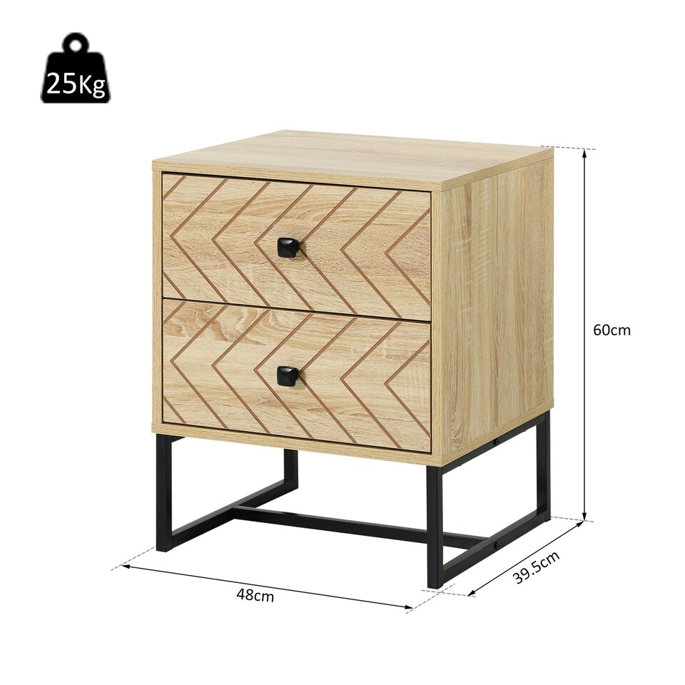 image 1 of HOMCOM Bedside Table Unit Unique Zig Zag Design w/ Black Metal Handle