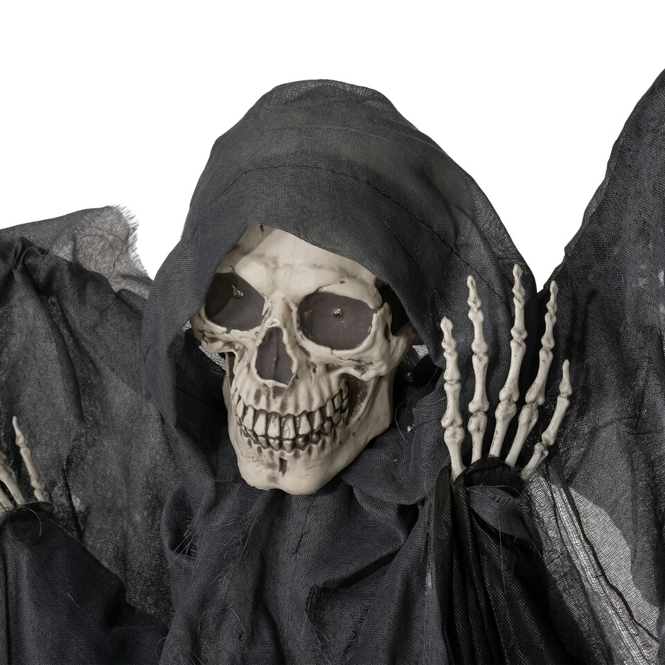 image 1 of HOMCOM Winged Grim Reaper Animatronic Prop w/ Light Up Eyes, for Haunted House