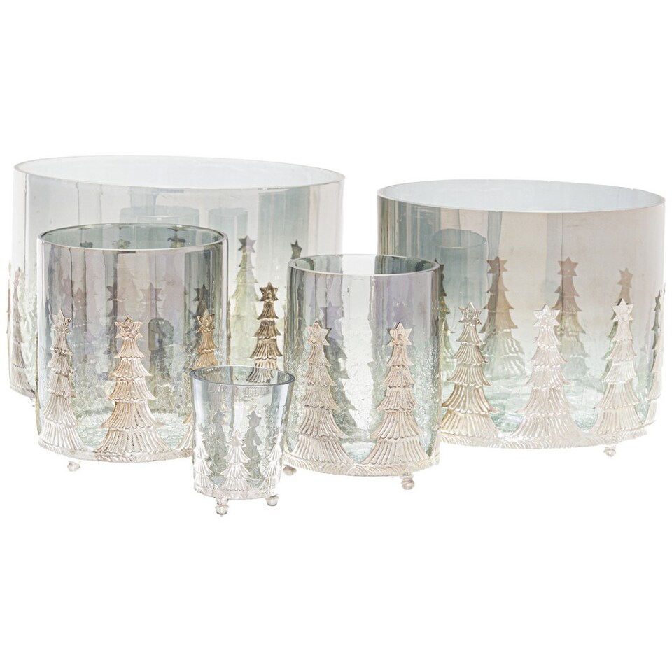 image 1 of Hill Interiors The Noel Collection Crackle Effect Christmas Candle Holder | Silver | Silver | 8cm x 6.5cm x 6.5cm | 1