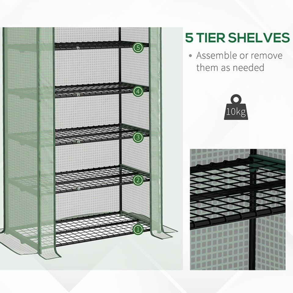 image 1 of Outsunny Widened Mini Greenhouse 5 Tier Green House, 193H x 90W x 49Dcm, Green