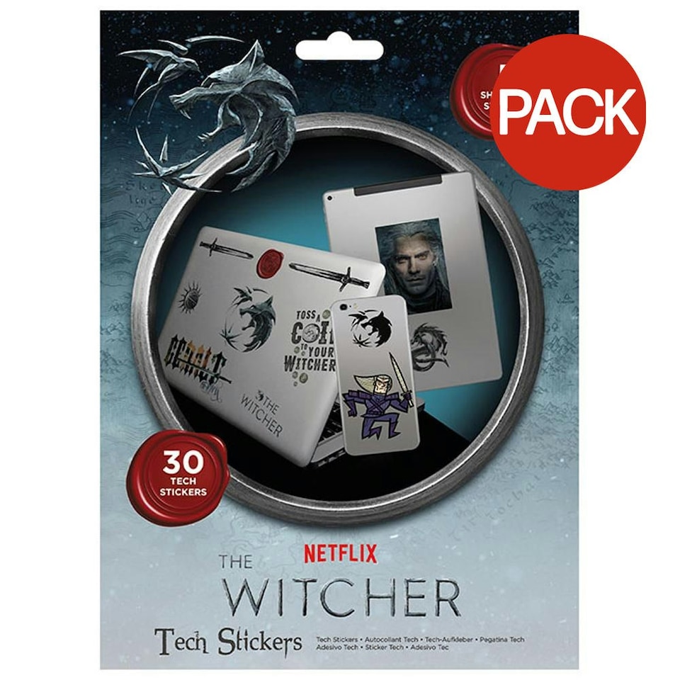 The Witcher Tech Stickers Set (Pack of 30) - Black/Blue/Red - One Size