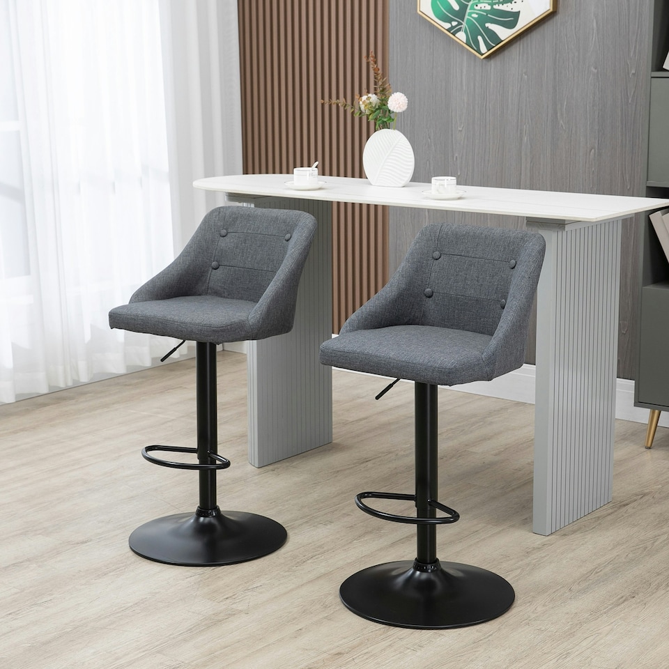 image 1 of HOMCOM Swivel Bar Stools Set of 2 Adjustable Height Fabric Bar Chairs Grey