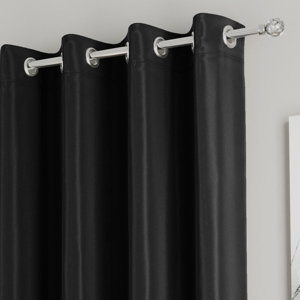 image 1 of Enhanced Living Nightfall Plain Supersoft Black Thermal Blockout (SINGLE) Eyelet Door Curtain - 66 x 84 inch (168 x 214cm)