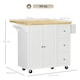 image 5 of HOMCOM Kitchen Island on Wheels, Rolling Kitchen Storage Trolley with Drop Leaf, Rubber Wood Top, Drawers, Adjustable Shelf, Towel and Spice Rack for Dining Room, White