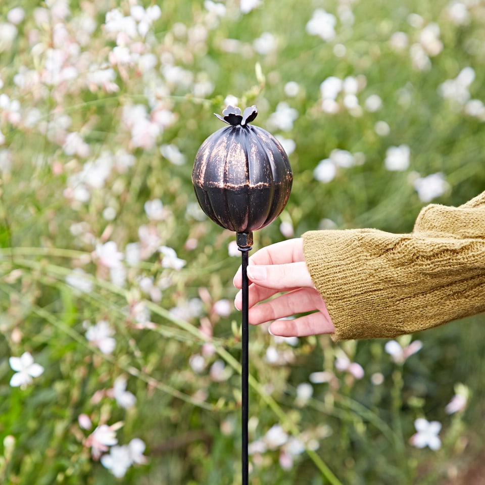 image 1 of Recycled Iron Poppy Seed Head Garden Stake Decoration