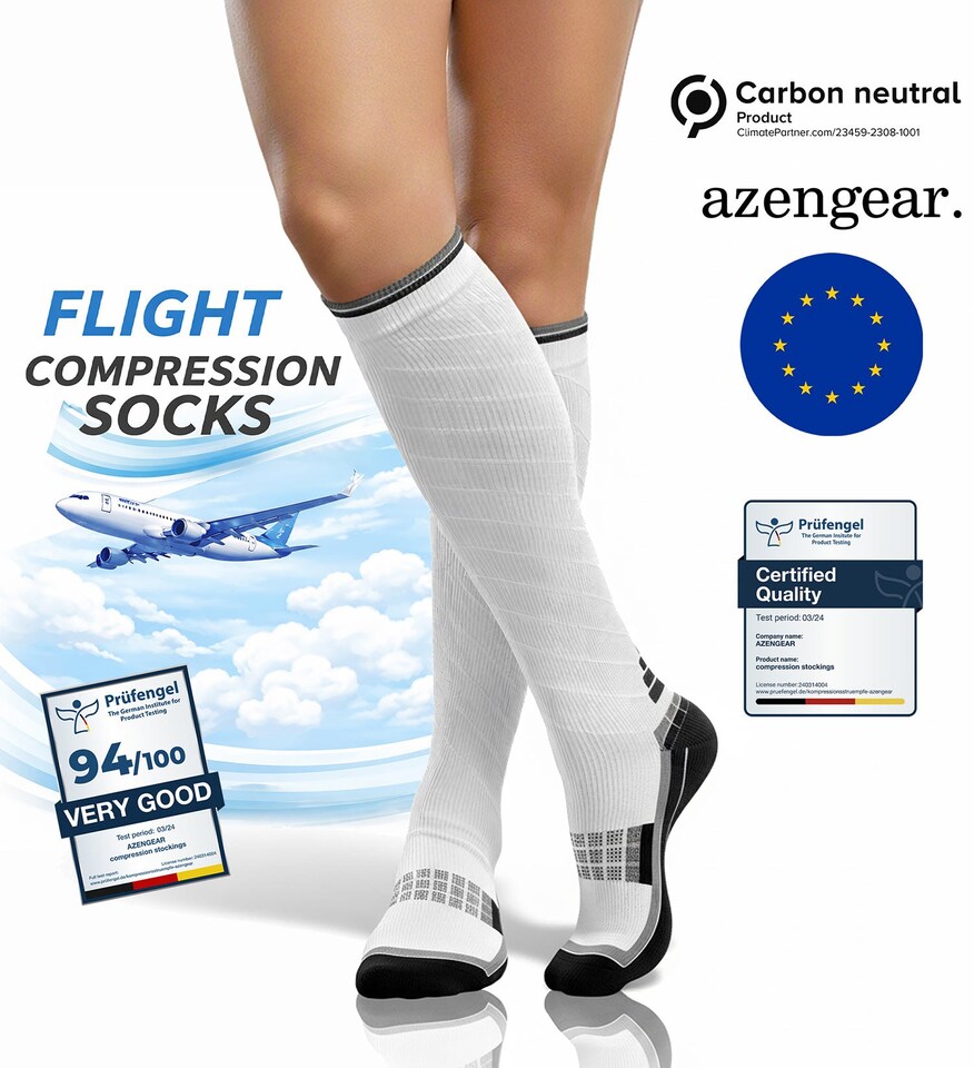 image 1 of aZengear Compression Socks for Women & Men (20-30 mmHg), Knee-High Flight Socks