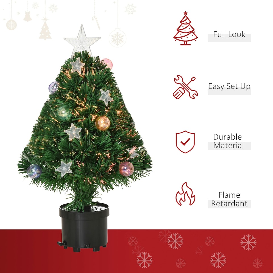 image 1 of HOMCOM 2FT Pre-Lit Artificial Fibre Optic Christmas Xmas Tree Lights Decoration