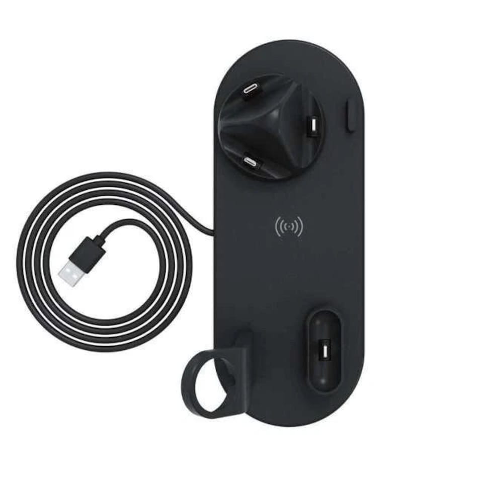 image 1 of 4 in 1 Black Wireless Charger Stand for iPhone, AirPods & Apple Watch