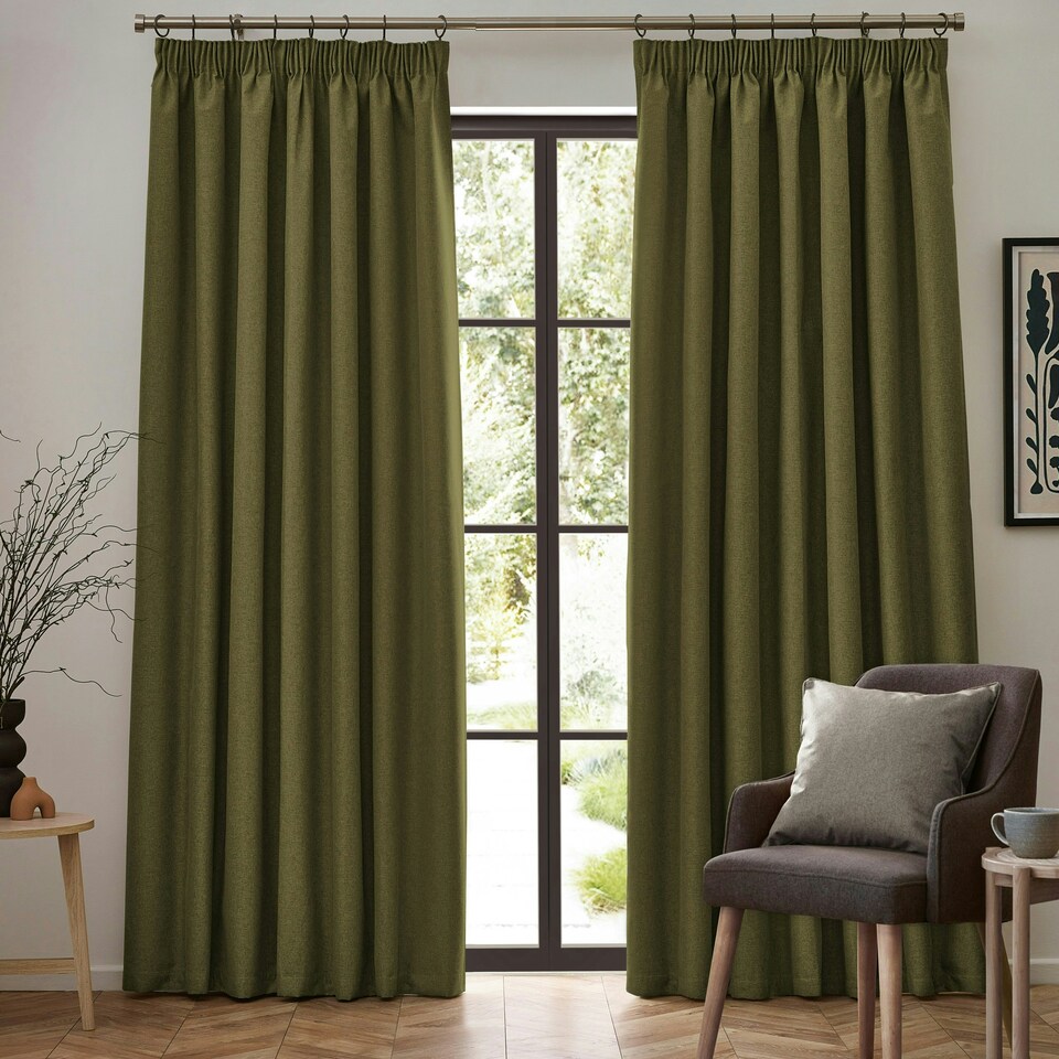 image 1 of furn. Dawn Blackout Olive Pencil Pleat Curtains (W)229cm x (D)183cm | Multi
