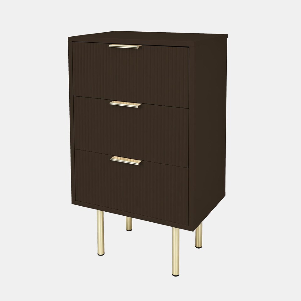 image 1 of OHS Ribbed 3-Drawer Bedside Cabinet Engineered Wood Nightstand Office