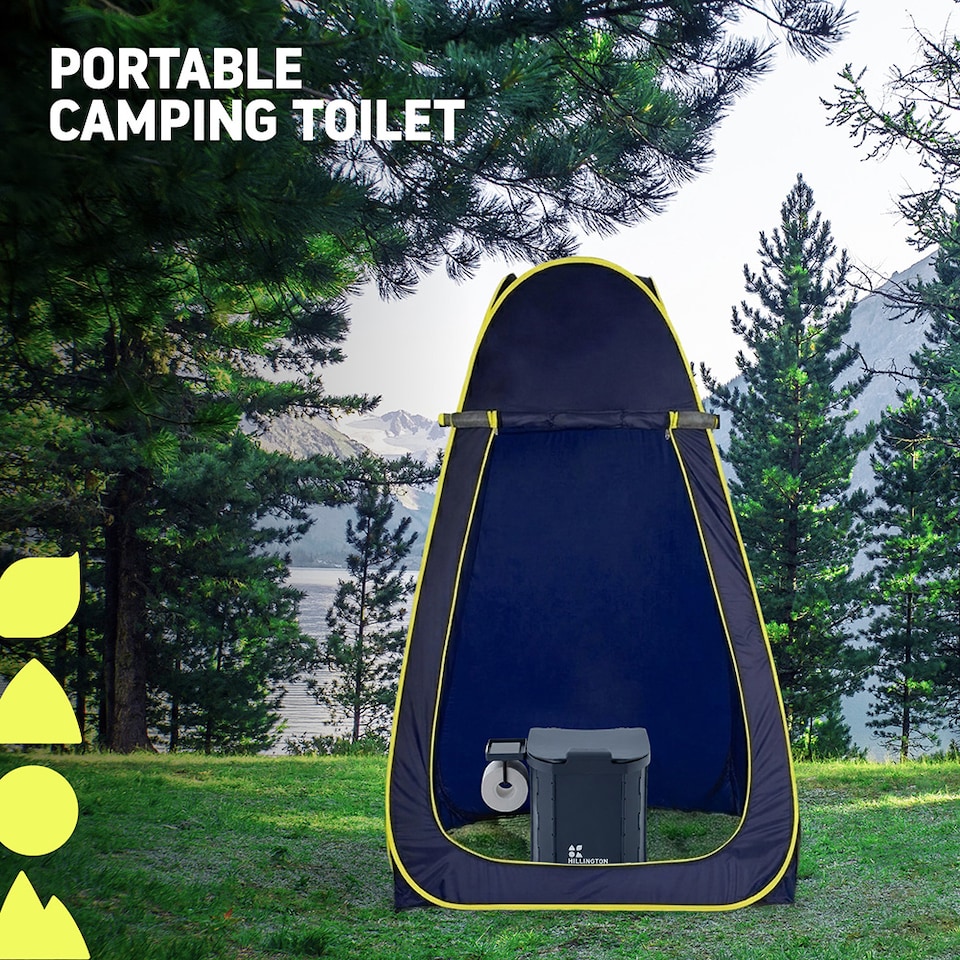image 1 of Hillington Portable Camping Toilet 150kg - Foldable with Padded Seat & Complete Accessory Kit - Blue